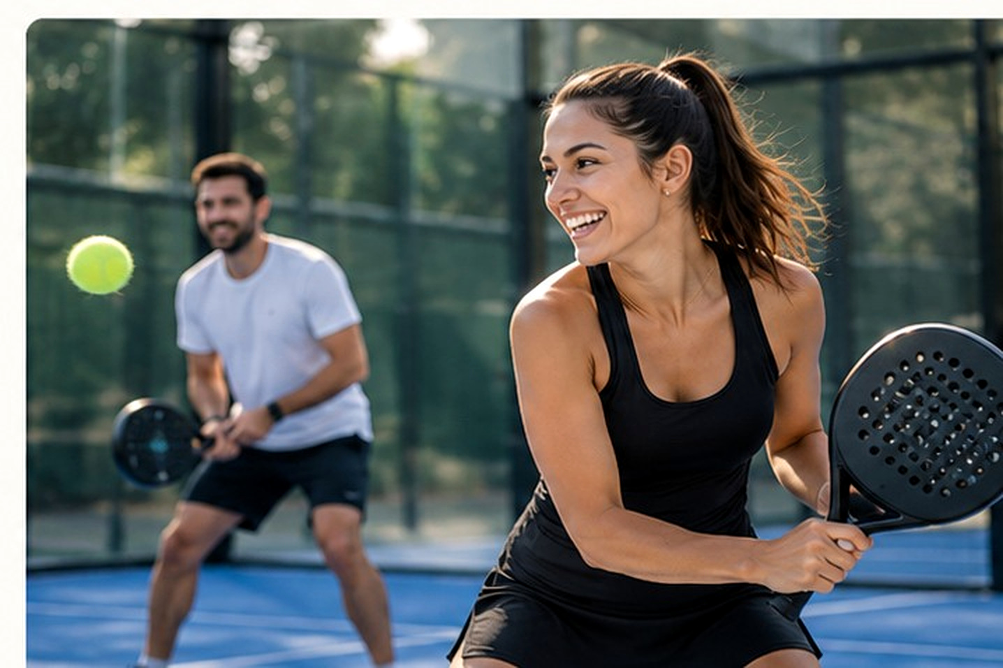 Mann und Frau spielen gemeinsam Padel